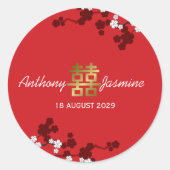 Wit Sakura Goud Dubbel Geluk Chinees Huwelijk Ronde Sticker (Voorkant)