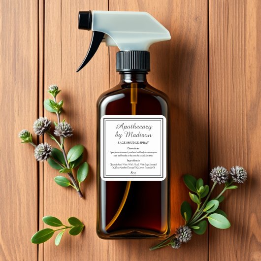 Wit | Salie Smudge Spray Flessenetiketten Vierkante Sticker