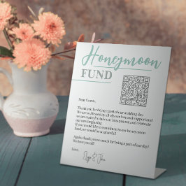 Wit & Saliegroen Elegante QR Code Huwelijksreis Fo Reclamebord Met Voetstuk
