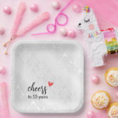 Wit Satijn Damask 55e Jubileum Papieren Bordje (Feest)