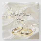 Wit satijn en goud ontwerp Trouwen Stenen Onderzetter (Voorkant)