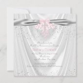 Wit Satijn Glitter Roze Kruis Eerste Communie Kaart (Voorkant)