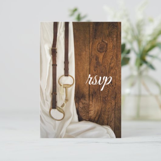 Wit Satin and Horse Bit Country Weddenschap RSVP (Staand voorkant)