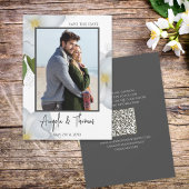 Wit Save the Date Foto QR Code Floral Magnolia