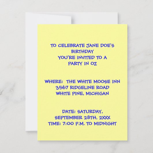 WIT-SCARECROW WIZARD VAN DE OZ-PARTIJINVITATIE KAART (Achterkant)