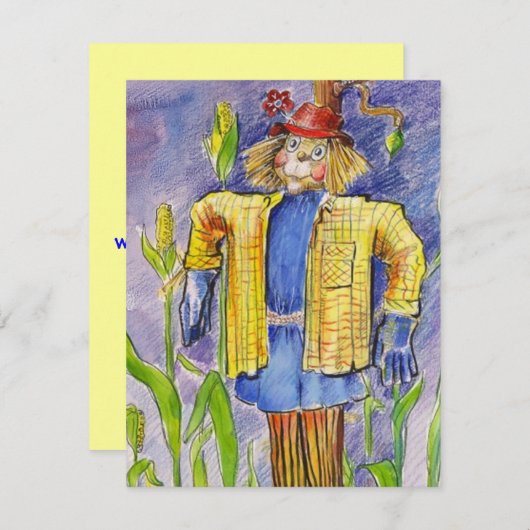 WIT-SCARECROW WIZARD VAN DE OZ-PARTIJINVITATIE KAART (Voorkant / Achterkant)