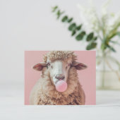 Wit Schaap Blazen Roze Bubble Gum Bubble Briefkaart (Staand voorkant)