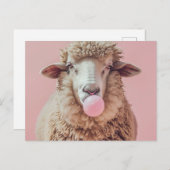Wit Schaap Blazen Roze Bubble Gum Bubble Briefkaart (Voorkant / Achterkant)