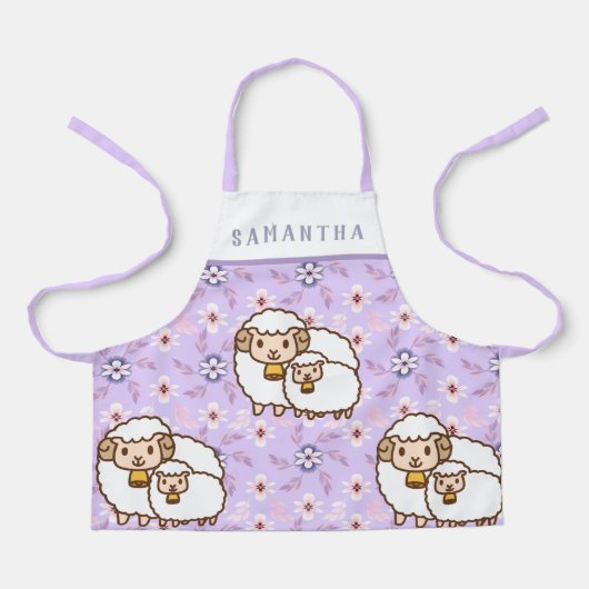 Wit schaap met Baby Schattige gepersonaliseerd Schort (Voorkant)