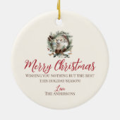 Wit schapendier boerderij kerst pinecone krans keramisch ornament (Achterkant)