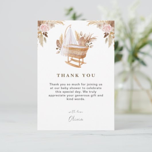 Wit Schattige Waterverf Flower Baby shower Bedankkaart (Staand voorkant)