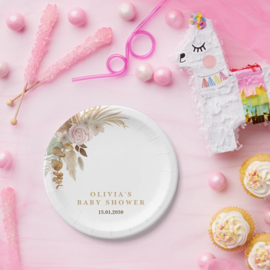 Wit Schattige Waterverf Flower Baby shower Papieren Bordje (Feest)