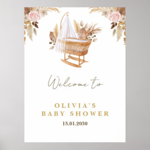 Wit Schattige Waterverf Flower Baby shower Poster