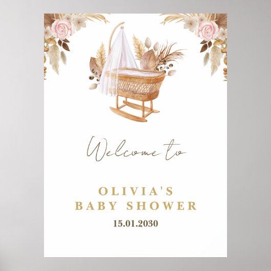 Wit Schattige Waterverf Flower Baby shower Poster (Voorkant)