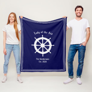 Wit schip stuurwiel Boatlife Navy Blauw Wit Fleece Deken