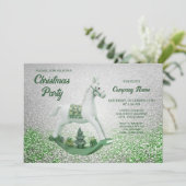 Wit schommelend paard groen kerstfeestje kaart (Staand voorkant)