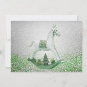 Wit schommelend paard groen kerstfeestje kaart (Achterkant)