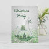 Wit schommelend paard groen kerstfeestje kaart (Staand voorkant)