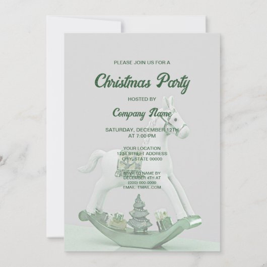 Wit schommelend paard groen kerstfeestje kaart (Achterkant)