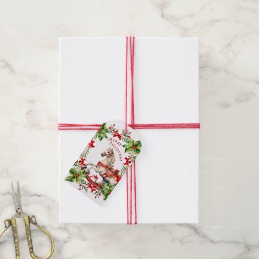 Wit  schommelpaard cadeaulabel (Met Touw)