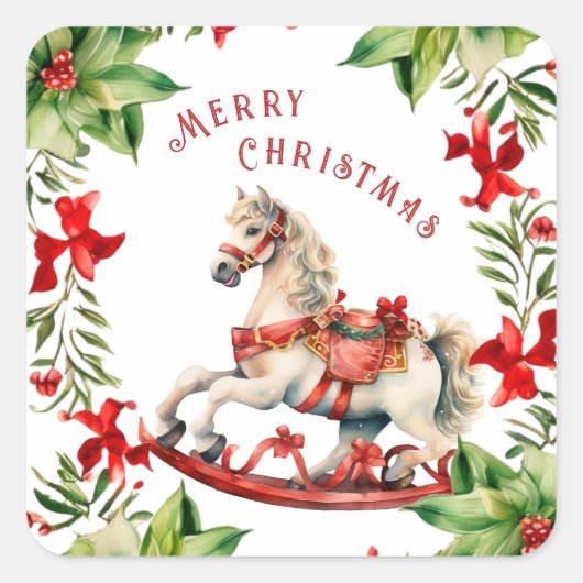 Wit schommelpaard vierkante sticker (Voorkant)