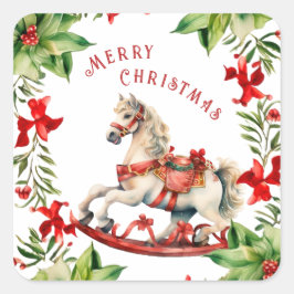 Wit  schommelpaard vierkante sticker