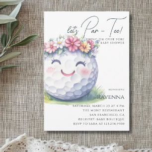 Wit Schoon Bloemig Golf Let's Par-Tee Baby Shower Kaart