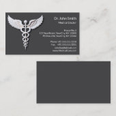 Wit schoon Gedetailleerd Caduceus antraciet Medisc Visitekaartje (Voorkant / Achterkant)