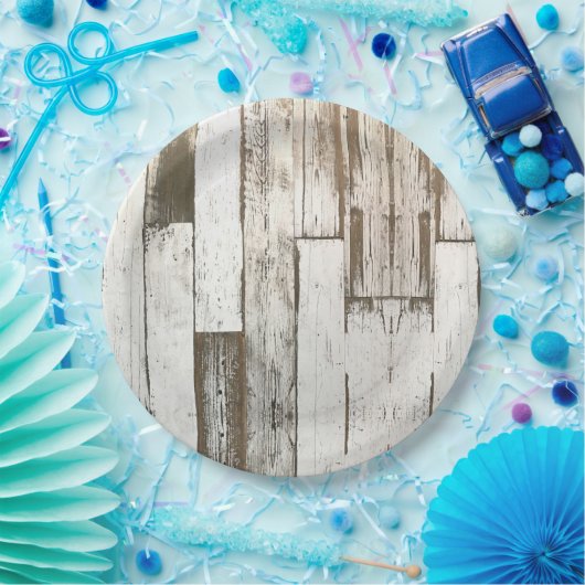 Wit schuurhout nerf rustieke westerse landelijke f papieren bordje (Feest)