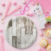 Wit schuurhout nerf rustieke westerse landelijke f papieren bordje (Feest)