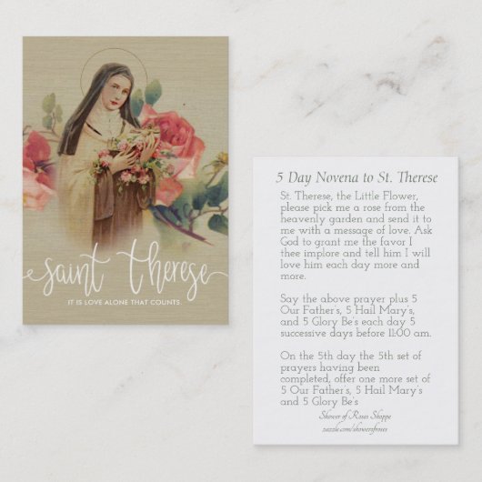 Wit script bedekken | St. Therese Rozen Heilige Ka Visitekaartje (Voorkant / Achterkant)