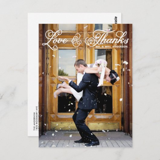 Wit Script Foto bruiloft Dank u Briefkaart (Voorkant / Achterkant)