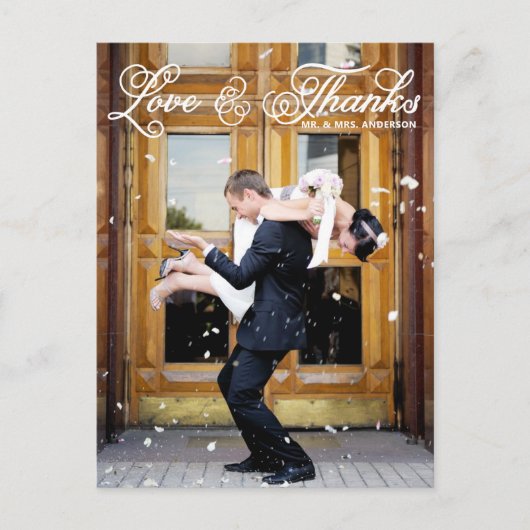 Wit Script Foto bruiloft Dank u Briefkaart (Voorkant)