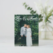 Wit  Script Foto bruiloft Dank u Briefkaart (Staand voorkant)