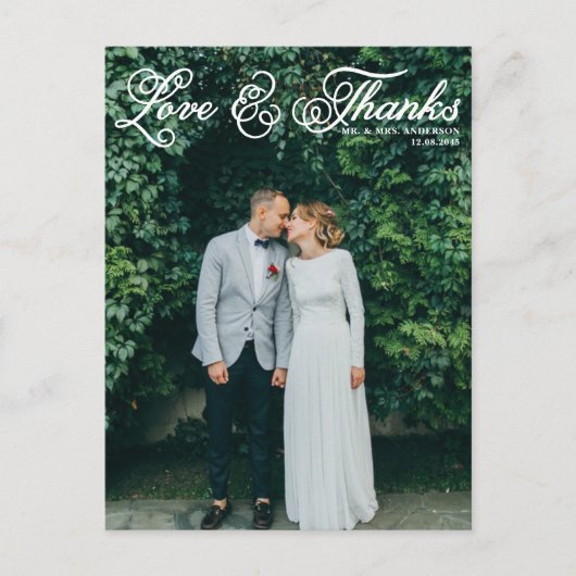 Wit  Script Foto bruiloft Dank u Briefkaart (Voorkant)