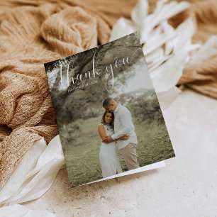 Wit Script Foto Bruiloft Dank u Gevouwen Kaart