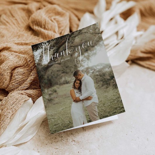 Wit Script Foto Bruiloft Dank u Gevouwen Kaart