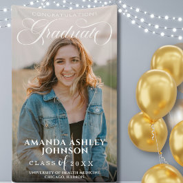 Wit Script Gefeliciteerd Foto Afstuderen Spandoek