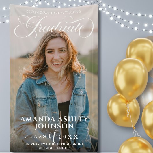 Wit Script Gefeliciteerd Foto Afstuderen Spandoek