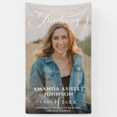 Wit Script Gefeliciteerd Foto Afstuderen Spandoek (Verticaal)