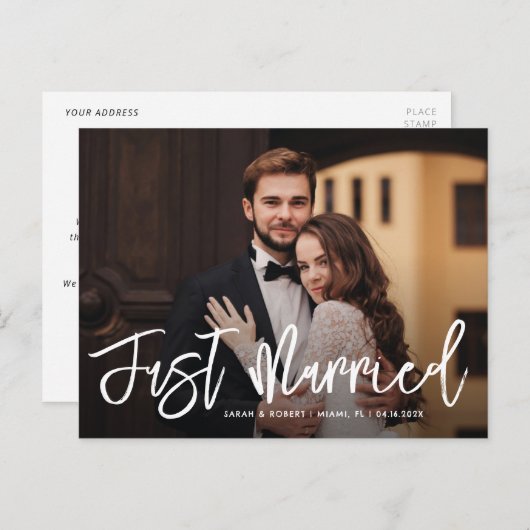 wit script gewoon trouwtrouwaankondiging briefkaart (Voorkant / Achterkant)