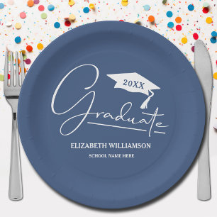 Wit Script Graduatie Cap Blauw Papieren Bordje
