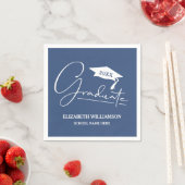 Wit Script Graduatie Cap Blauw Servet (Insitu)