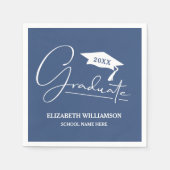 Wit Script Graduatie Cap Blauw Servet (Voorkant)