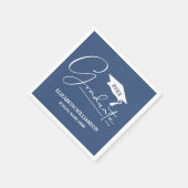 Wit Script Graduatie Cap Blauw Servet (Hoek)