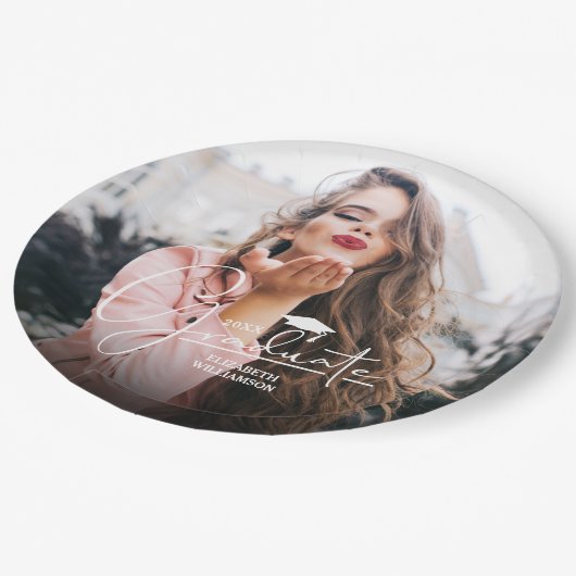 Wit Script Graduation Cap Foto Papieren Bordje (Gekanteld)