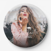 Wit Script Graduation Cap Foto Papieren Bordje (Voorkant)