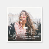 Wit Script Graduation Cap Foto Servet (Voorkant)