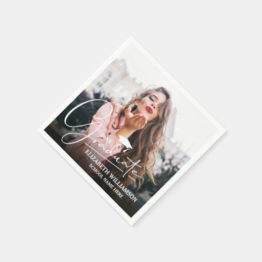 Wit Script Graduation Cap Foto Servet (Hoek)