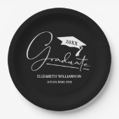 Wit Script Graduation Cap Zwart Papieren Bordje (Voorkant)